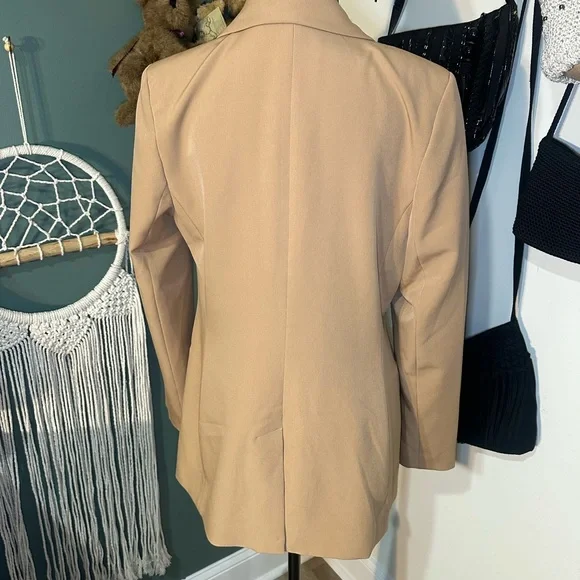 Express Camel Double Breasted Blazer Gold Buttons Neutral Workwear M - Picture 4 of 5